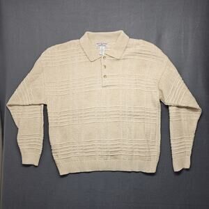 Boca Classics Shirt Mens XL Beige 3D Textured Long Sleeve Polo Vintage 2003 Y2K